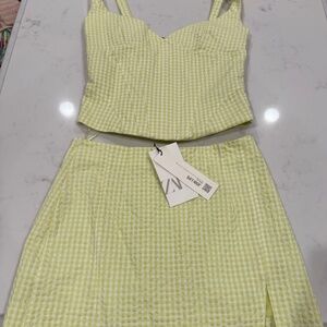 Zara Pastel Green Gingham Skirt Set